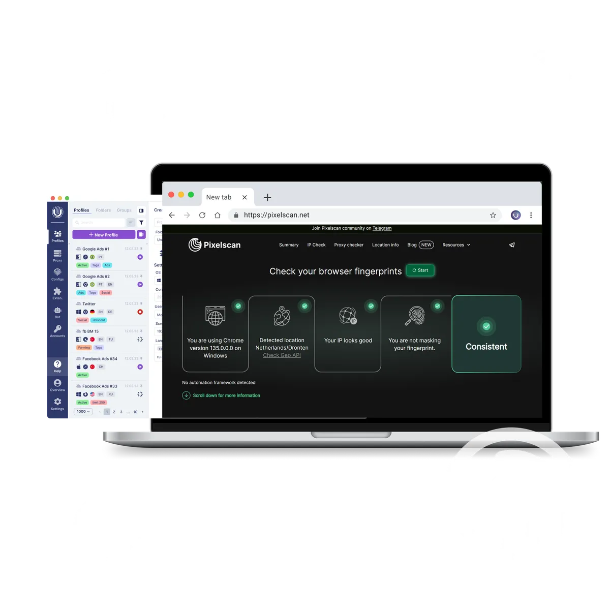 Проверка анонимности с Pixelscan и антидетект браузером Undetectable