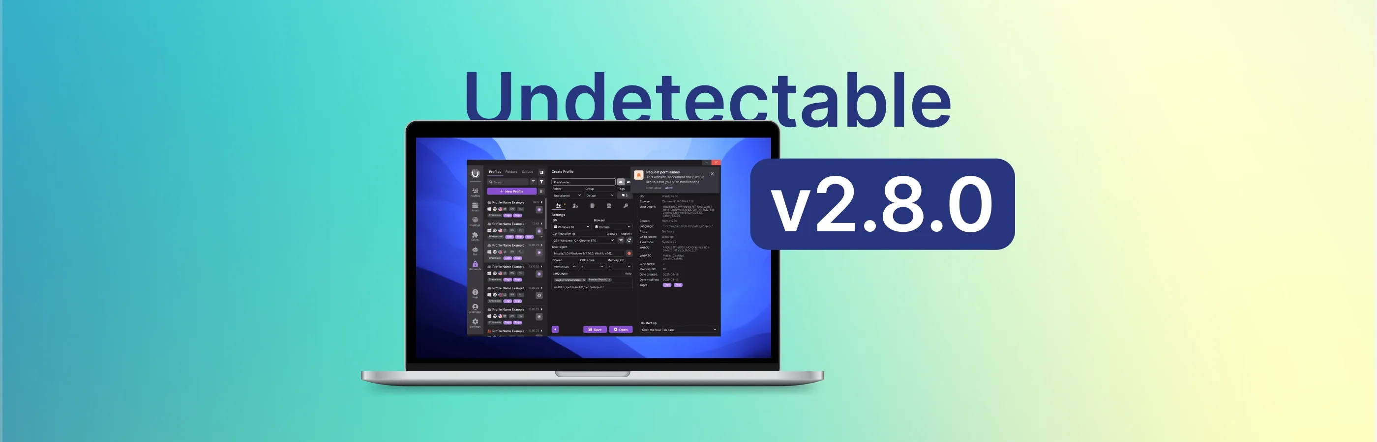 Update Undetectable browser 2.8.0: dark theme and new features